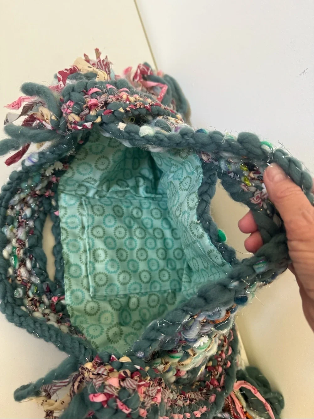 Boho Style Hand Knitted Multicolor Fringe Shoulder Bag - Green